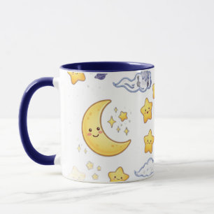 Cute Celestial Moon and Stars Pattern Blue Two-Ton Mug