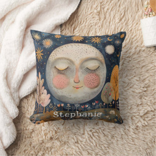 Cute Celestial Moon Monogram Name Kids Simple Throw Pillow