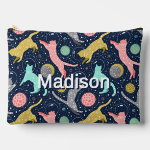 Cute Celestial Mystical Space Cats Personalized Accessory Pouch