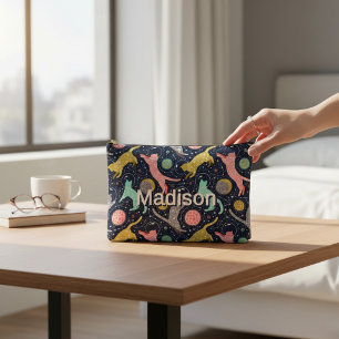 Cute Celestial Mystical Space Cats Personalized Accessory Pouch