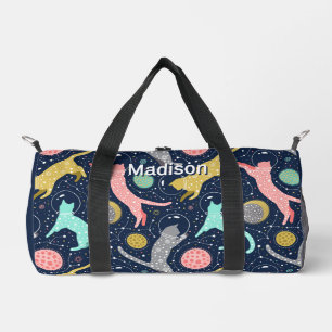 Cute Celestial Mystical Space Cats Personalized Duffle Bag