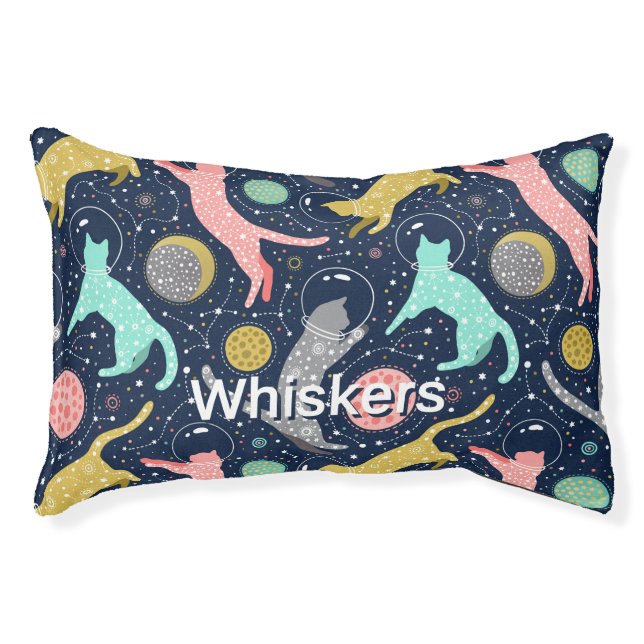 Cute Celestial Mystical Space Cats Personalized Pet Bed (Front)