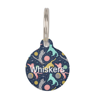 Cute Celestial Mystical Space Cats Personalized Pet ID Tag