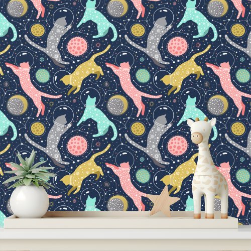 Cute Celestial Mystical Space Cats Wallpaper