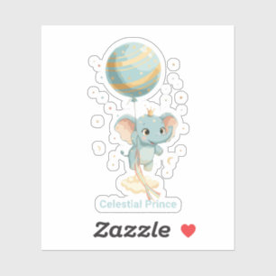 Cute Celestial Prince Elephant Balloon Stars Nurse Sticker