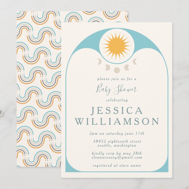 Cute Celestial Star and Moon in Blue Baby Shower   Invitation (Front/Back)