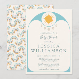 Cute Celestial Star and Moon in Blue Baby Shower   Invitation