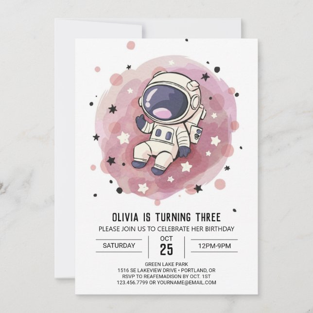 Cute Celestial Whimsy Astronaut Birthday Invitation (Front)