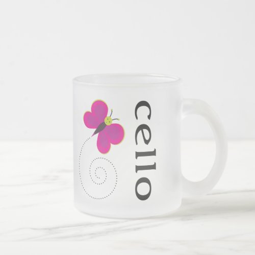 Cute Cello Pink Butterfly Music Design Frosted Glass Coffee Mug