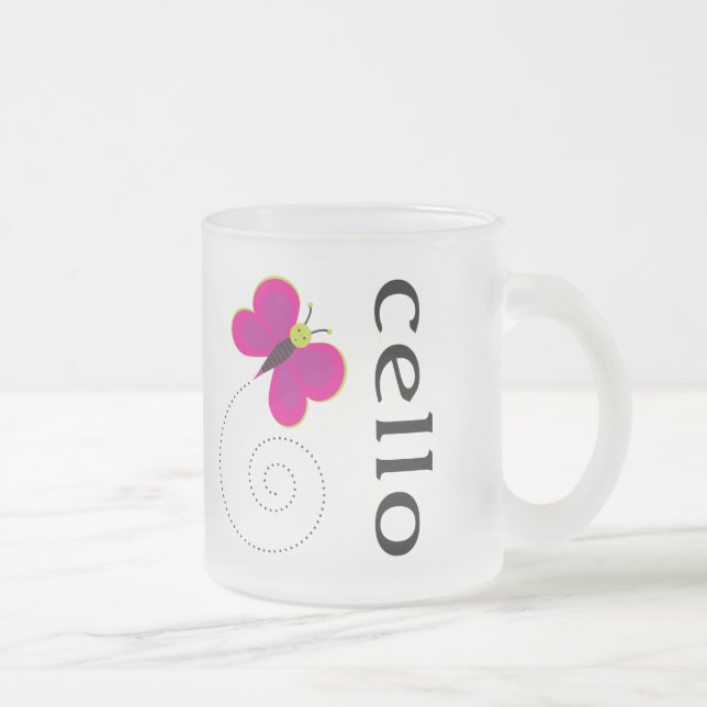 Cute Cello Butterfly Music Design Frosted Glass Coffee Mug (Right)