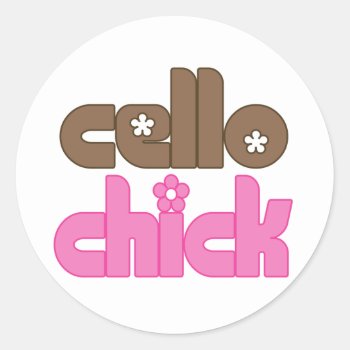 Cute Cello Chick Classic Round Sticker by madconductor at Zazzle