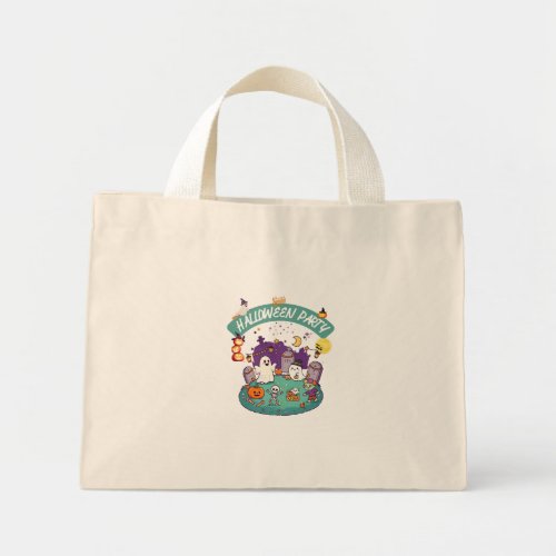 Cute Cemetery Ghost and Zombie Halloween Mini Tote Bag