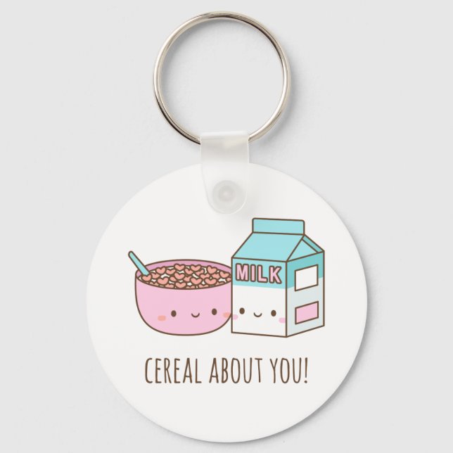 Cute Cereal About You Love Pun Keychain (Front)
