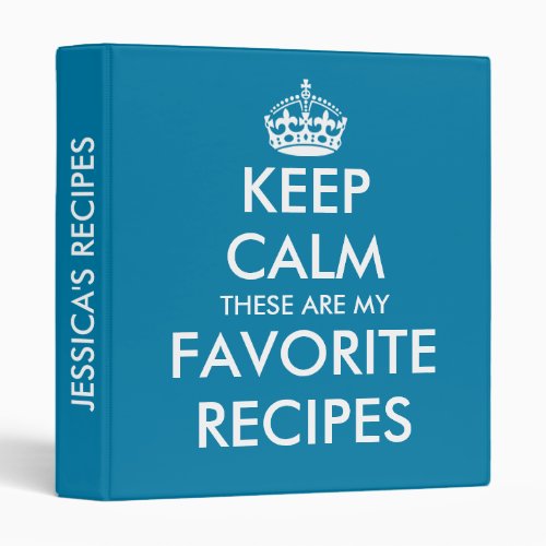 Cute cerulean blue Keep calm recipe binder book