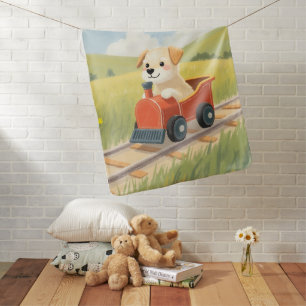 Cute Cesky Terrier Puppy Toy Train Pastel Baby Blanket
