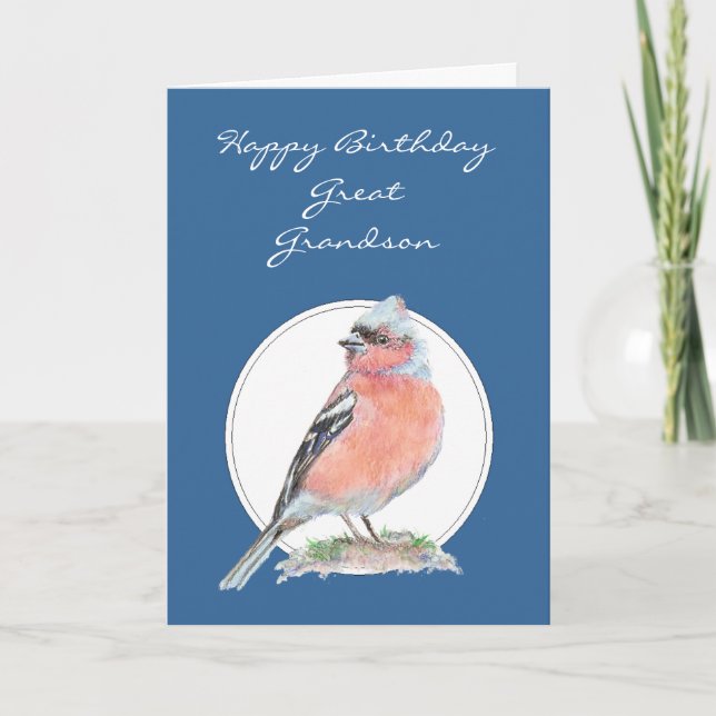Cute Chaffinch, Birthday Great Grandson Card (Front)