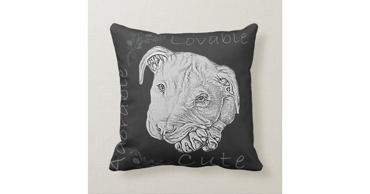 cute chalk art of white pitbull throw pillow zazzle com