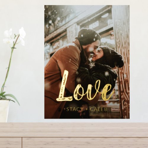 Cute Chalk Script Love Couple Photo Foil Prints