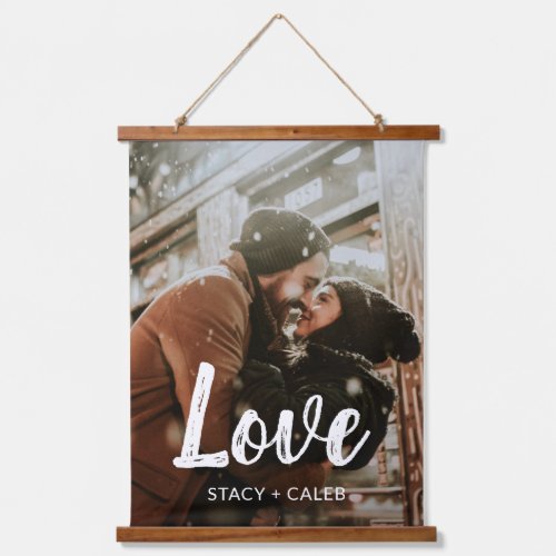 Cute Chalk Script Love Couple Photo Hanging Tapestry