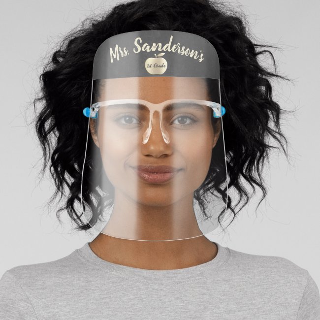 Cute Chalkboard Apple Teacher Name Face Shield