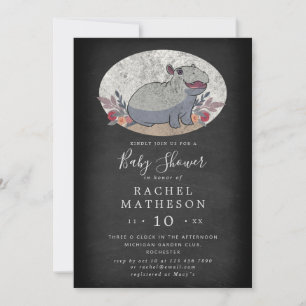 Cute chalkboard baby hippo baby shower invitation
