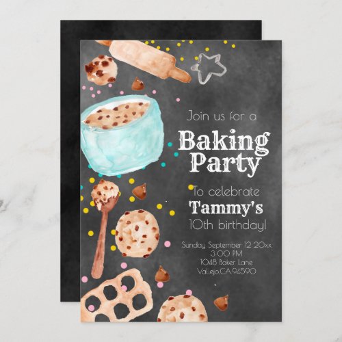 Cute chalkboard baking birthday party invite