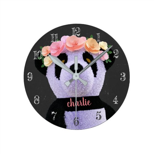 Cute Chalkboard Boho Panda Bear Clock
