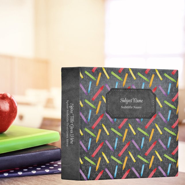 Cute Chalkboard Crayons with Faux Leather Trim 3 Ring Binder (Creator Uploaded)