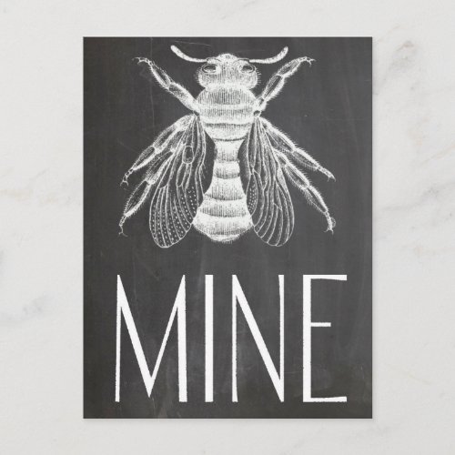 cute chalkboard drawing bee mine valentine romance holiday postcard