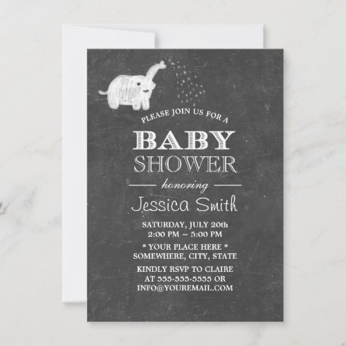 Cute Chalkboard Elephant Baby Shower 4.5x6.25 Paper Invitation Card