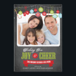 Cute Chalkboard Family Christmas Photo Card<br><div class="desc">Cute trendy chalkboard family christmas card featuring candy canes, mittens, retro ornaments with the holiday saying "Wishing you Joy & Cheer" in red & green typography. Flip our photo card over to view a coordinating snowflake chalkboard pattern back for an extra special touch. Available in a modern bracket die cut...</div>
