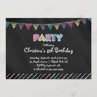 Cute  Chalkboard Girls Birthday Party Invitation