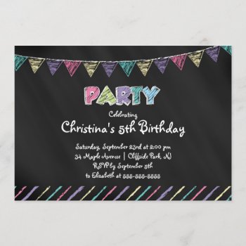 Cute  Chalkboard Girls Birthday Party Invitation by alleventsinvitations at Zazzle