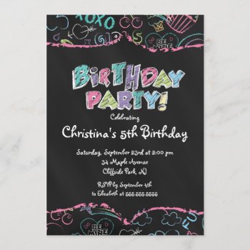 Cute  Chalkboard Girls Birthday Party Invitation by alleventsinvitations at Zazzle
