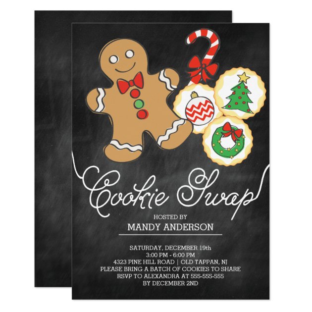 Cute Chalkboard Holiday Cookie Swap Invitation