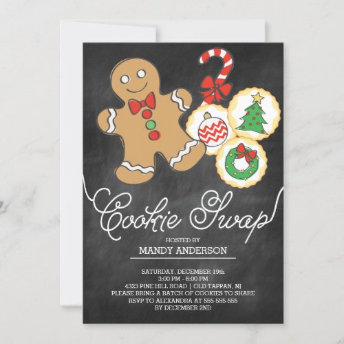 Cute Chalkboard Holiday Cookie Swap Invitation