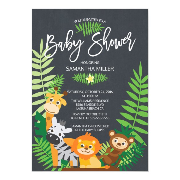 Cute Chalkboard Jungle Safari Baby Shower Invitation