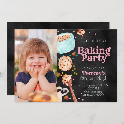 Cute chalkboard kid birthday baking party invite