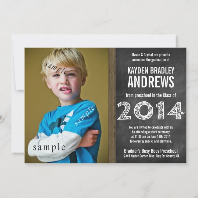 Cute Chalkboard Preschool 2014 Graduation Photo Invitation
