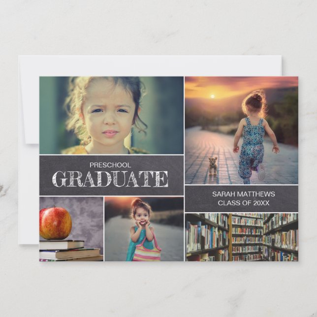 Cute Chalkboard Preschool Graduate kids photo Invitation (Front)