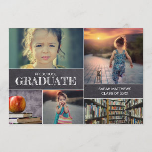 Cute Chalkboard Preschool Graduate kids photo Invitation