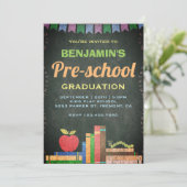 Cute Chalkboard Preschool Graduation Invitation (Standing Front)