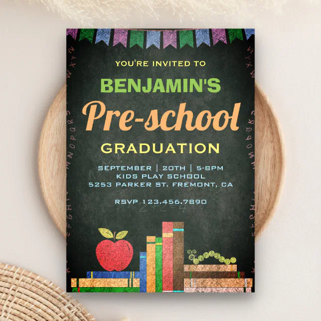 Cute Chalkboard Preschool Graduation Invitation | Zazzle