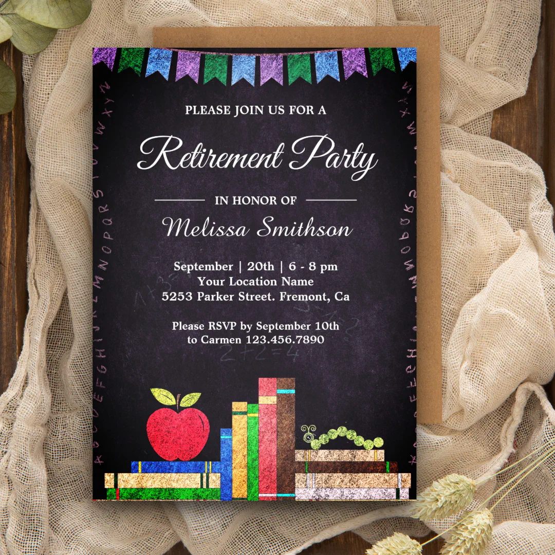 Cute Chalkboard Teacher Retirement Party Invitation (Creator Uploaded)