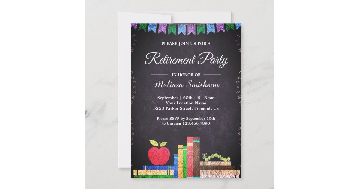 Cute Chalkboard Teacher Retirement Party Invitation | Zazzle
