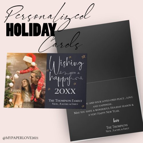 Cute Chalkboard Typography Photo Happy Holidays Card