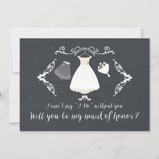Cute Chalkboard Will You Be My Maid Of Honor Card (Front)