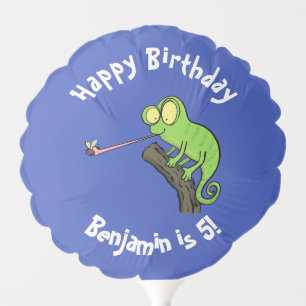 Cute chameleon catching a bug cartoon balloon