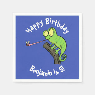 Cute chameleon catching a bug cartoon napkins