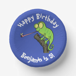 Cute chameleon catching a bug cartoon paper bowls